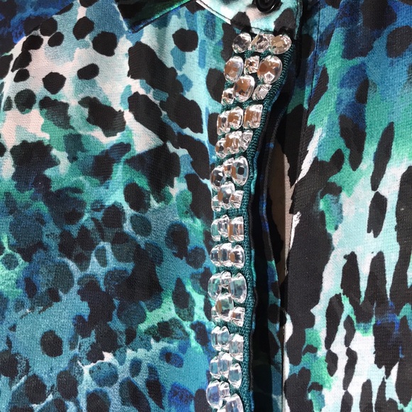 Chico’s Blue Green Top Blouse Shirt Size Large - Picture 3 of 7